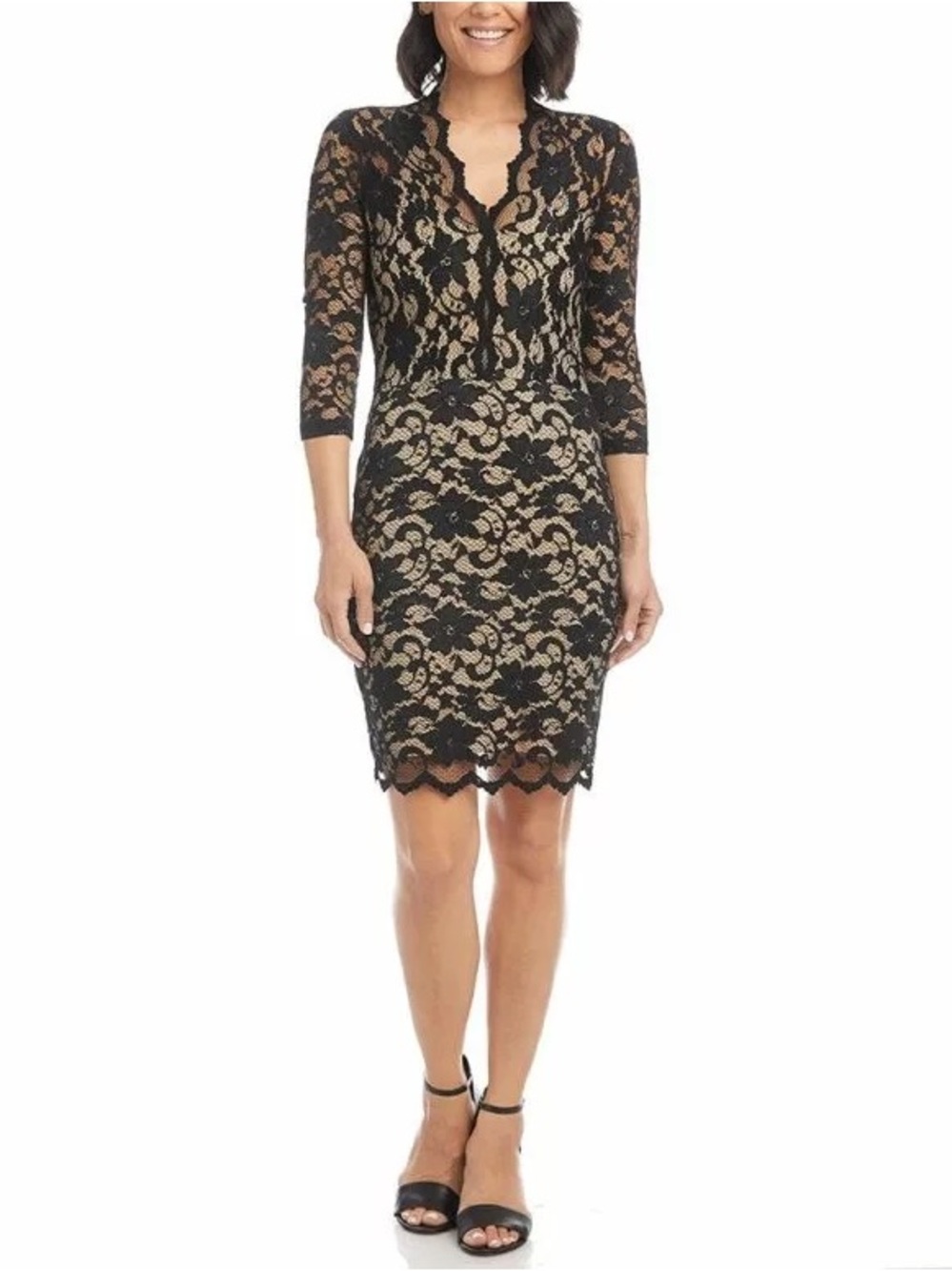 Karen Kane V-Neck Scallop Floral Lace Dress Sz M